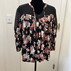 a.n.a Black Floral Crochet Lace Boho Blouse – Women’s XL